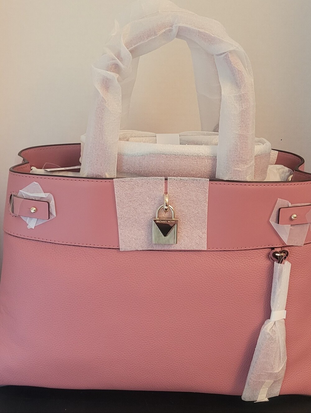 Michael Kors Gramercy Large Pebbled Leather Satchel Rose Gold Tone Tote Bag NWT